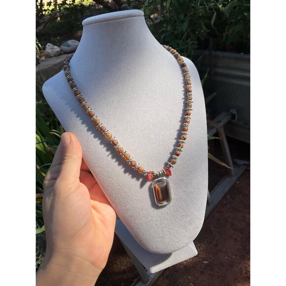 Hand Crafted Earth Tone Beaded Necklace - Picture 7 of 10